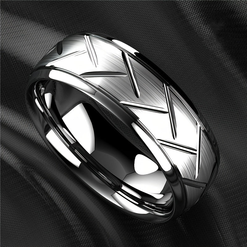 1pc 8MM Luxury High Quality Black Titanium Steel Ring Fashion Simple Men's Black Stainless Steel Wire Groove Tire Ring Artificial Jewelry Lover Gift Good Vibrations