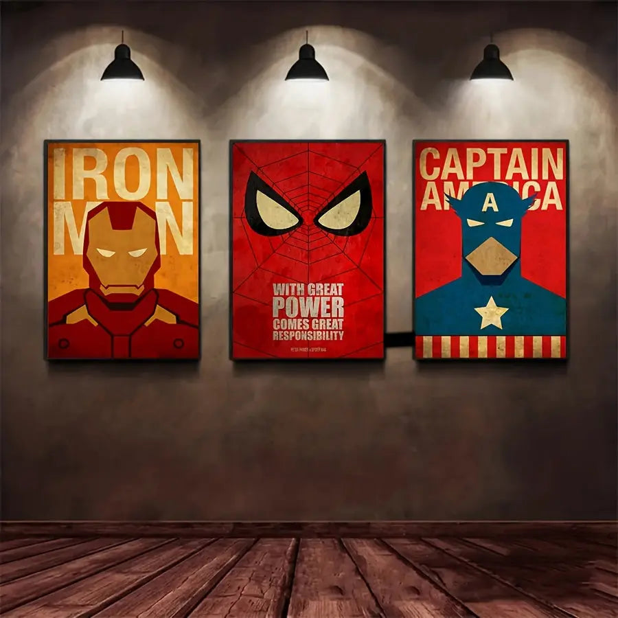 3pcs Unframed Canvas Poster Set - Vibrant Comic Art Marvel Poster with Spiderman, Captain America, Iron Man - Perfect Gift for Marvel Fans, Ideal Wall Decor for Bedroom, Living Room, Corridor, Office, and Winter Room Decorati Good Vibrations