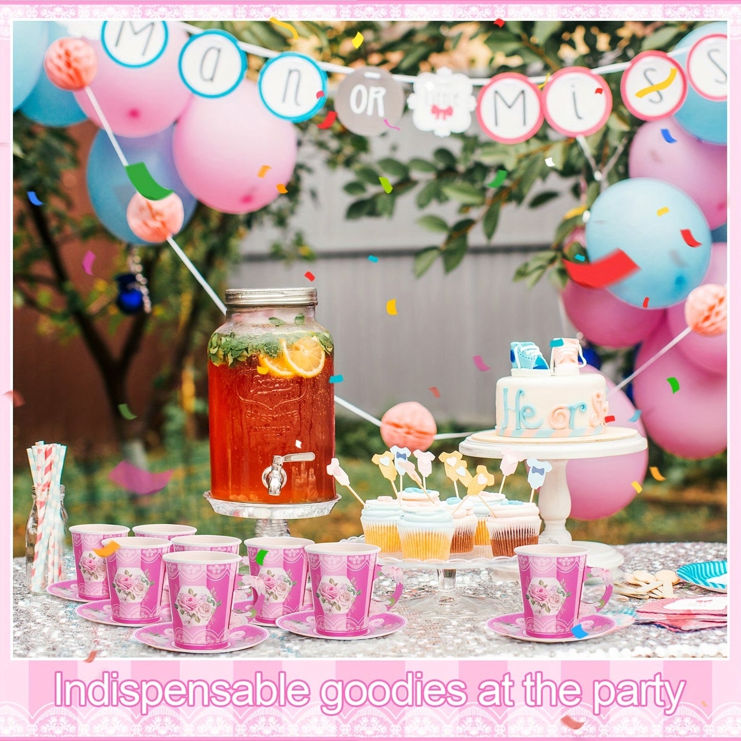 100pcs Disposable Tea Party Cup And Plates Floral Paper Teacups With Handle And Saucer Set For Wedding Birthday Princess Blossom Party Shower Decoration Good Vibrations