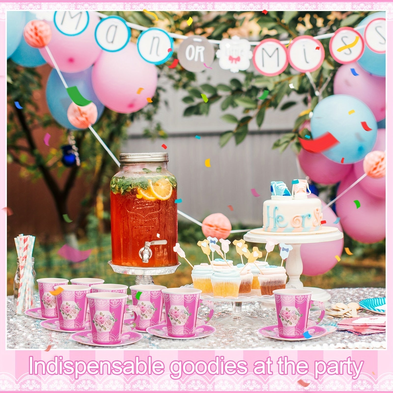 100pcs Disposable Tea Party Cup And Plates Floral Paper Teacups With Handle And Saucer Set For Wedding Birthday Princess Blossom Party Shower Decoration Good Vibrations