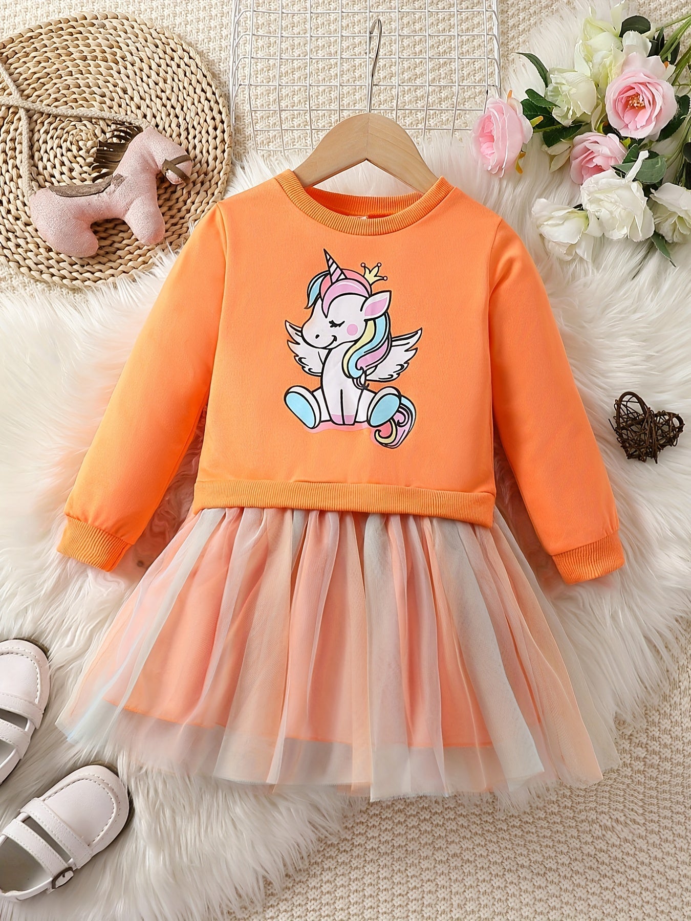 Adorable Unicorn Midi Dress - Comfortable, Season-Ready with Tulle Detailing, Ideal for Girls Good Vibrations