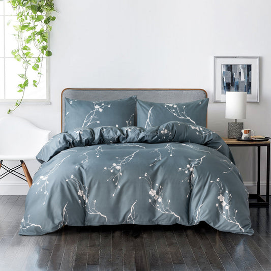 Plum Blossom Duvet Cover Twin Blue Comforter Set Soft Hotel 2/3PCS Microfiber Lightweight Soft White Floral Blue Set with Zipper Closure Good Vibrations