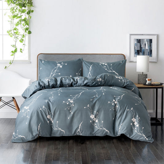 Plum Blossom Duvet Cover Twin Blue Comforter Set Soft Hotel 2/3PCS Microfiber Lightweight Soft White Floral Blue Set with Zipper Closure Good Vibrations