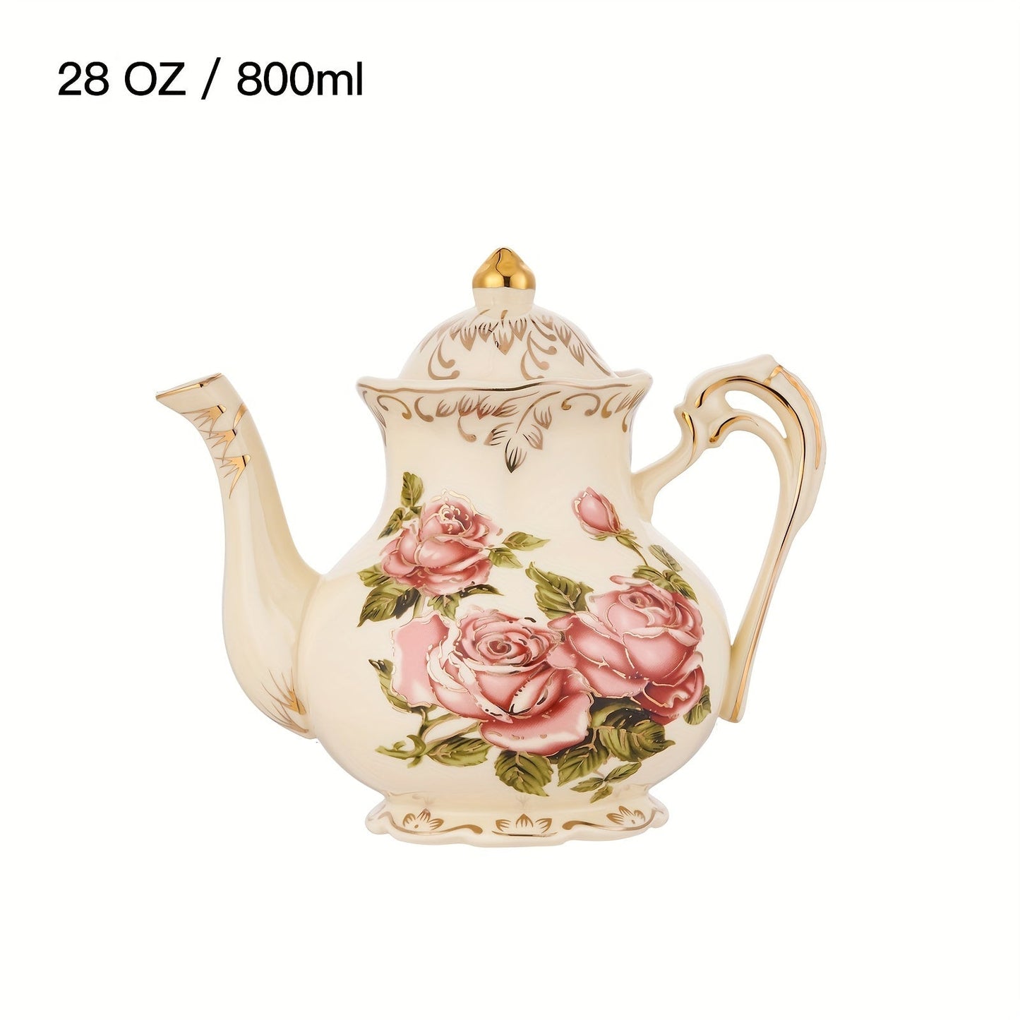 1pc Exquisite Floral Ceramic Coffee Pot - Retro Palace Style Blooming Tea Infuser, European-Inspired Afternoon Tea Set, Round Shaped, Flowers Patterned, Perfect for Home, Office, Hotel, Christmas, Thanksgiving, Valentines Day Good Vibrations
