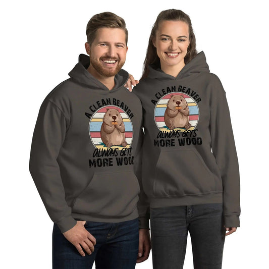 Two people wearing the Clean Beaver Hoodie.