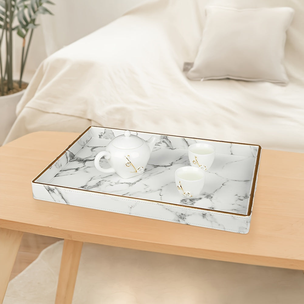 Phnom Penh White Marble Pattern Large Rectangular Tray Desktop Decoration Tea Set Accessory Tray Good Vibrations