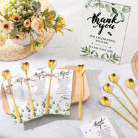 103 pcs 103-Piece Bridal Shower Tea Party Favors: Heart-Shaped Tea Spoons, Greenery Sign, Thank You Cards & Hemp Rope Gifts for Wedding Guests Good Vibrations