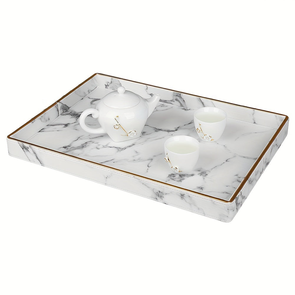 Phnom Penh White Marble Pattern Large Rectangular Tray Desktop Decoration Tea Set Accessory Tray Good Vibrations