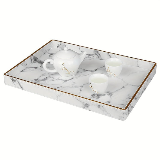 Phnom Penh White Marble Pattern Large Rectangular Tray Desktop Decoration Tea Set Accessory Tray Good Vibrations