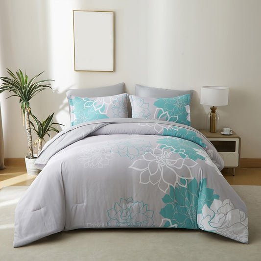 7Pcs Lightweight Boho Comforter Set - Stain-Resistant, Soft 100% Microfiber Cover, 100% Polyester Fiber Filling, Woven For Durability - Full/Queen/King Size Bed In A Bag For All Seasons, Floral Pattern Printed Bedding Good Vibrations