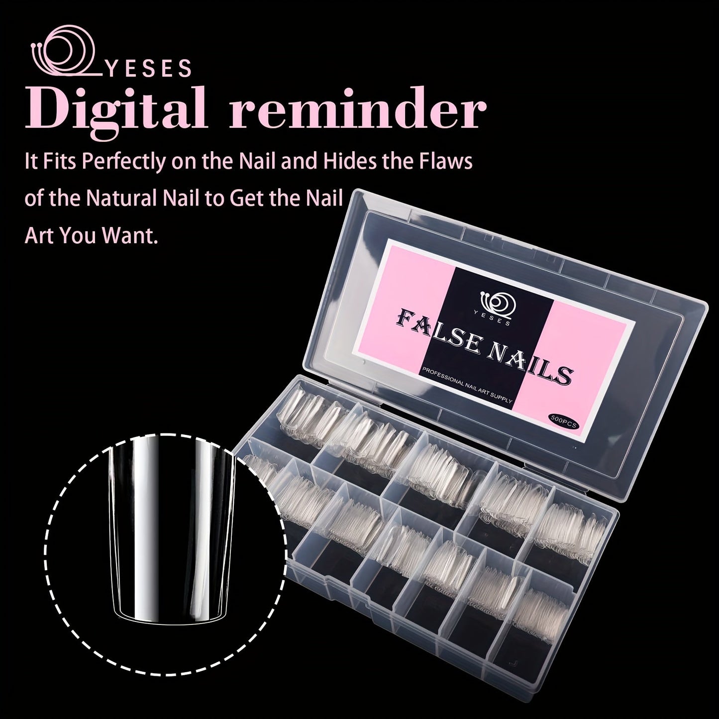 500 Medium Square Full Clear False Nail Patch - Pre-formed semi-matte full cover acrylic gel kit False nail tips pressed on nails for nail extension DIY salon Good Vibrations