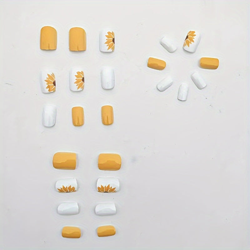 24-Piece Set Of Removable Nail Tips, Short Shape, Round And Square, Floral And Dot Patterns, Glitter Finish, With Nail File And Cuticle Pusher Good Vibrations