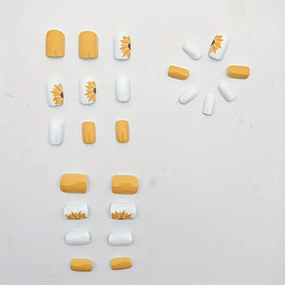 24-Piece Set Of Removable Nail Tips, Short Shape, Round And Square, Floral And Dot Patterns, Glitter Finish, With Nail File And Cuticle Pusher Good Vibrations