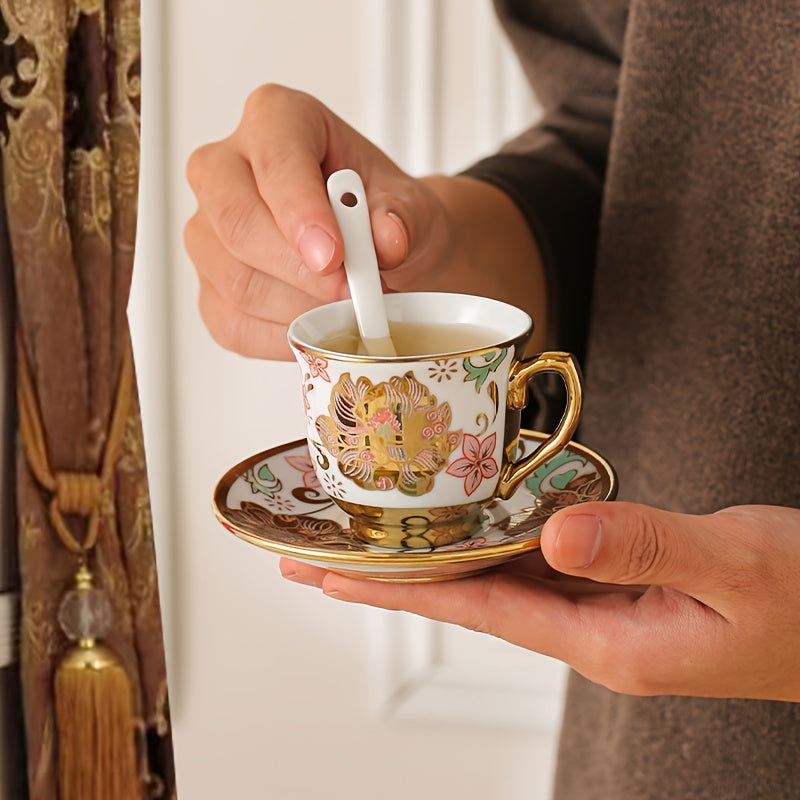 1set Ceramic Tea Set, European Style Afternoon Tea Set, With Metal Tea Set Holder, Blooming Tea Set, Tea Accessories, Gift For Tea Lover Good Vibrations