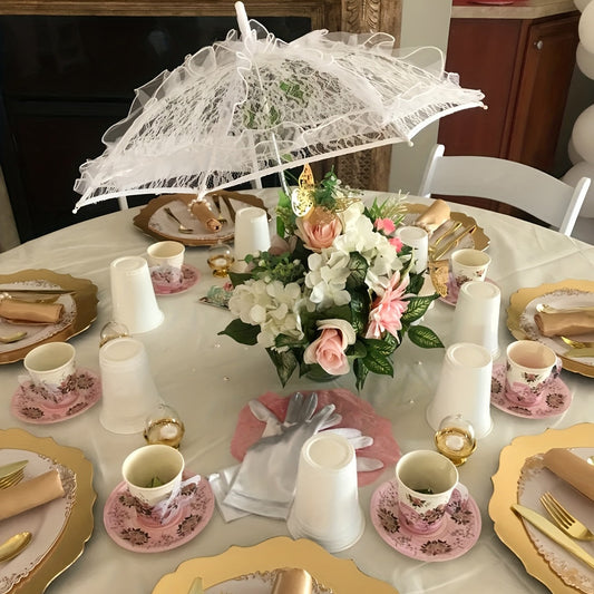 1pc White Lace Sun Umbrella - Elegant Tea Party Decoration, Baptism, Birthday Party Supplies, Retro Wedding Accessories, Bridesmaid Flower Photo Props, 18th Century Costume Accessories, Tea party decor Good Vibrations