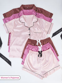 Three Sets of Satin Outfits. Short-Sleeved Collared Tops And Elastic Waistband Shorts, Suitable for Women'S Sleepwear And Loungewear, Women Short And Top Set, Short And Top Set Women, Women Short Set, Loungewear Women Set, Sh Good Vibrations