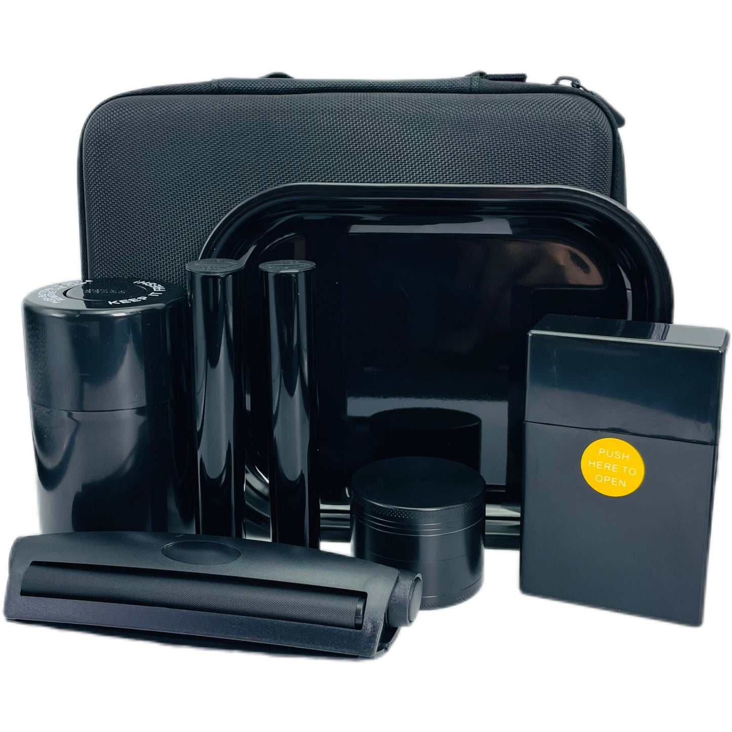 8-Piece Black Grinder Set with Carrying Case - Portable Spice & Herb Crusher, Includes Storage Pouch - Perfect for Home Use, Holiday Gifts, Birthday Presents Good Vibrations