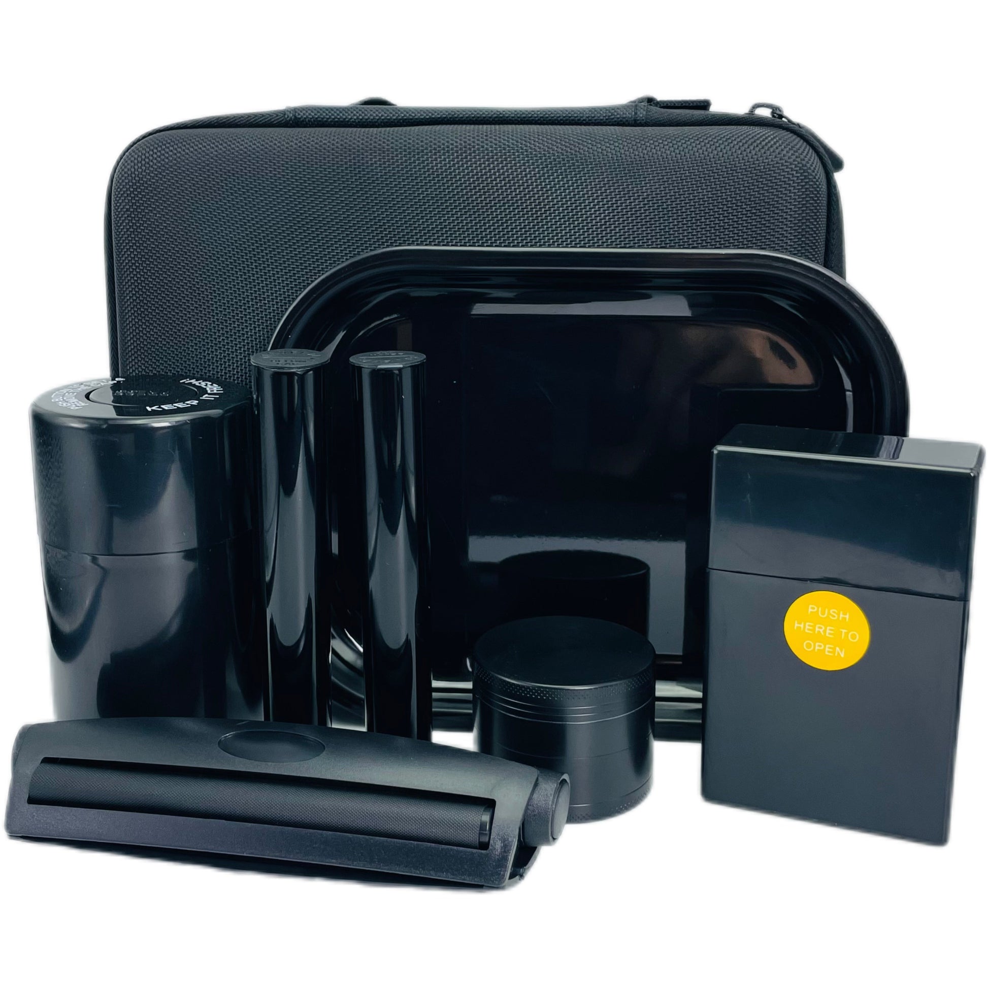8-Piece Black Grinder Set with Carrying Case - Portable Spice & Herb Crusher, Includes Storage Pouch - Perfect for Home Use, Holiday Gifts, Birthday Presents Good Vibrations