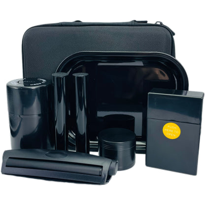 8-Piece Black Grinder Set with Carrying Case - Portable Spice & Herb Crusher, Includes Storage Pouch - Perfect for Home Use, Holiday Gifts, Birthday Presents Good Vibrations