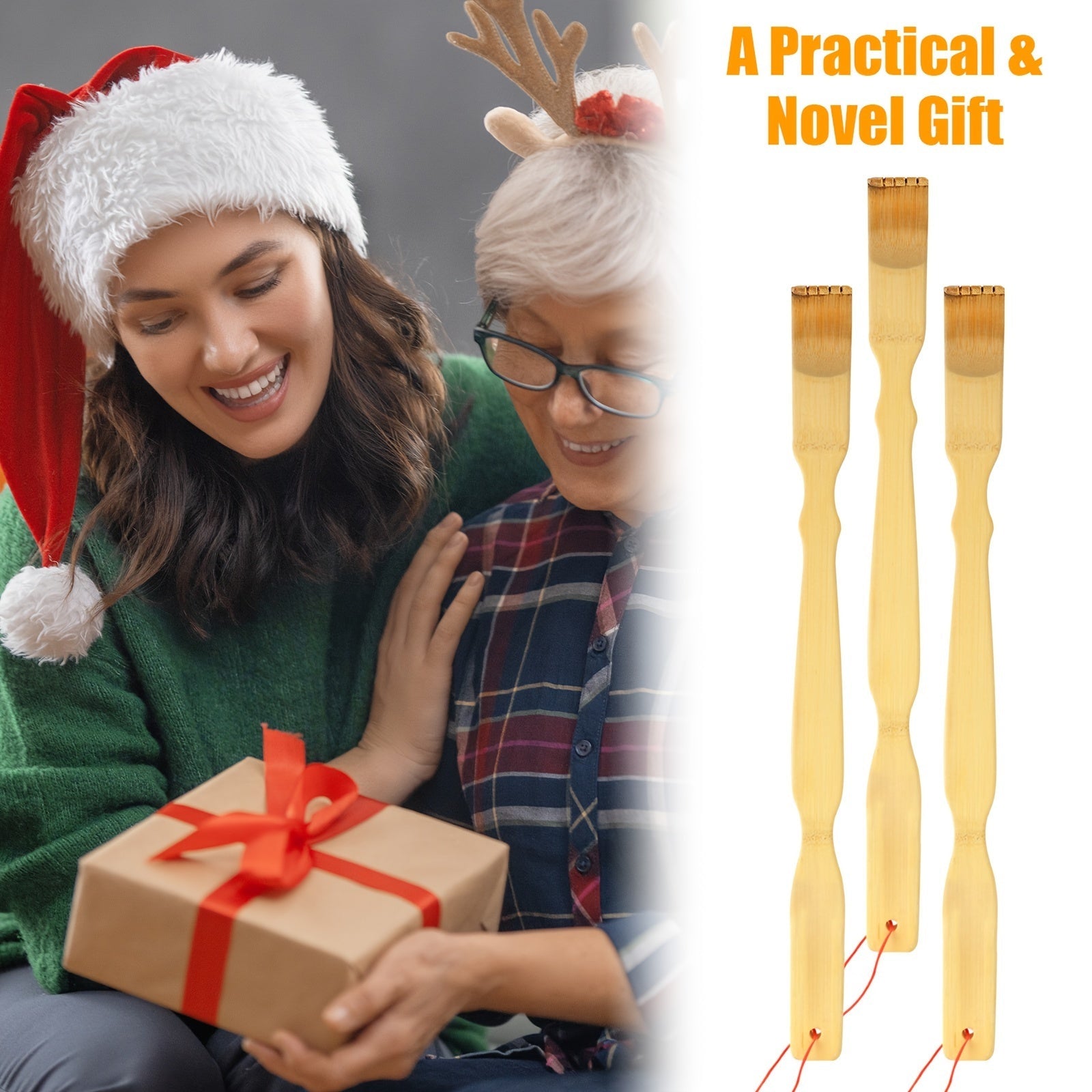 3pcs 18.3 inch Bamboo Back Scratcher with Long Handle, Portable Novel Gifts Good Vibrations