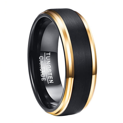 8mm width Vacuum plating Golden edge black matte surface Men's tungsten ring USA size 7-15 Good Vibrations