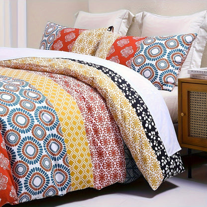 SLEEPBELLA Comforter Set, Soft Microfiber All Season Comforter, Colorful Boho Design with Red Bohemian Striped Pattern, Down Alternative Machine Washable Good Vibrations