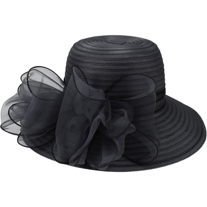 Women Lightweight Breathable Derby Church Dress Cloche Bowler Hats Cocktail Tea Party Wedding Bridal Hat with Bow Knot Good Vibrations