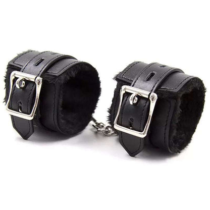 Soft plush BDSM handcuffs ankle cuffs for adult games and bondage restraints.