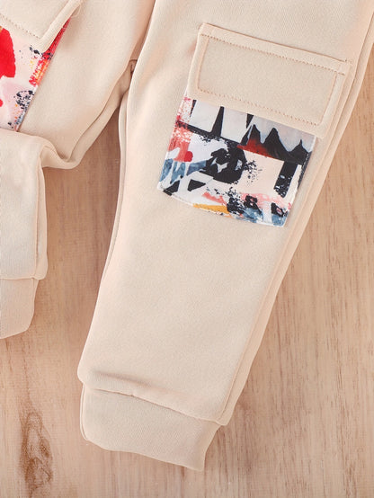 2pcs Toddler & Infant Boy's Colorful Graffiti Pattern Hoodie & Casual Cargo Pants Clothing Set for Outdoor Good Vibrations