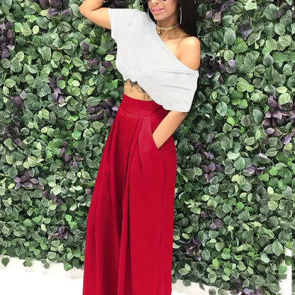 Loose Straight Flare Pants, Casual Pocket High Waist Solid Wide Leg Fashion Comfy Pants, Women's Clothing Good Vibrations