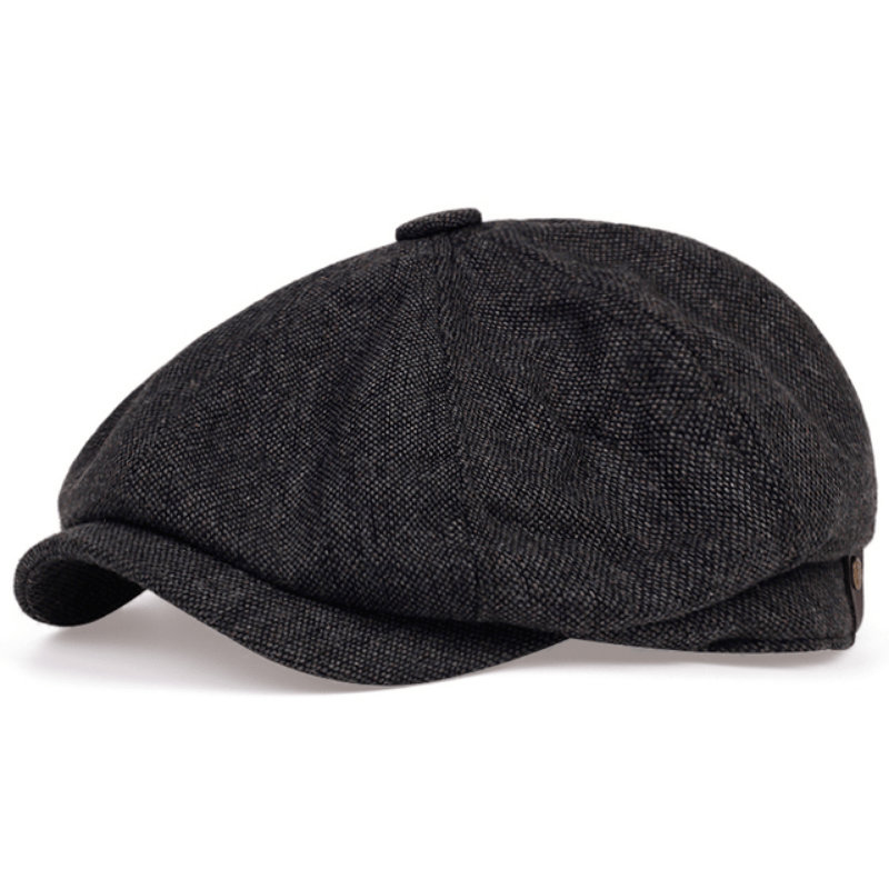 Men&Apos;S Retro Herringbone Flat Cap - Black Casual Beret with Vintage Style, Knitted Polyester, Perfect for Valentine&Apos;S Day, Everyday Headwear | Vintage Flat Cap | Knitted Texture Good Vibrations
