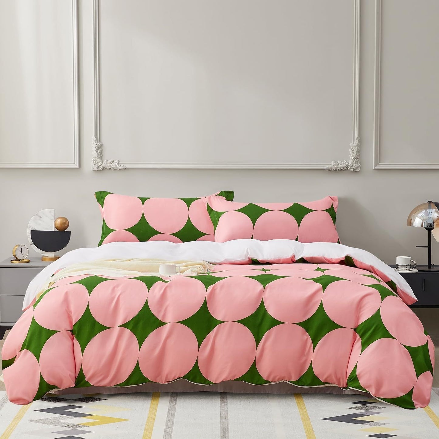 Microfiber Pink Green Circle Geometric Duvet Cover Set SAPHREAS Comforter Cover Good Vibrations