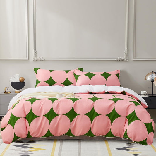 Microfiber Pink Green Circle Geometric Duvet Cover Set SAPHREAS Comforter Cover Good Vibrations