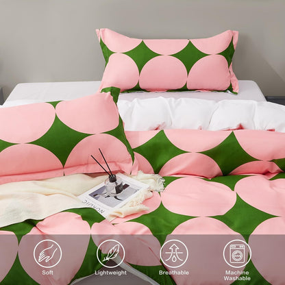 Microfiber Pink Green Circle Geometric Duvet Cover Set SAPHREAS Comforter Cover Good Vibrations