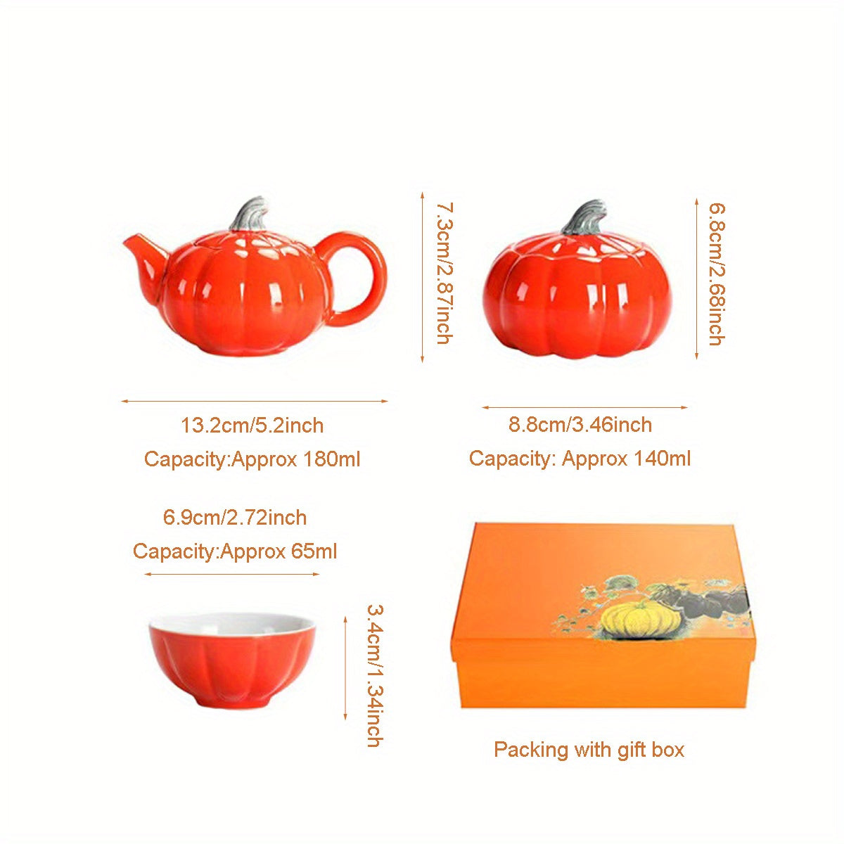 Unique Pumpkin Tea Set With Gift Box - Perfect For Thanksgiving, Mother'S Day & Father'S Day - Ideal For Parents, Teachers & Friends Good Vibrations