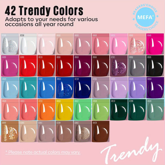 MEFA 60 Pcs Gel Nail Polish Kit with U V Light, 42 Colors All Seasons Collection Nude Colorful Gel Polish Essential Set with 5 Psc Matte/Glossy Base Top Coat, Cuticle Remover, DIY Salon for Women Good Vibrations