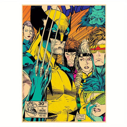 Marvel Comics X-Men Kraft Paper Poster - UME 1pc Vintage Art Prints, Wolverine & Team Comic Cover Wall Decor, Frameless Painting for Bedroom, Office, Cafe - Licensed Marvel Collectible Merchandise Good Vibrations