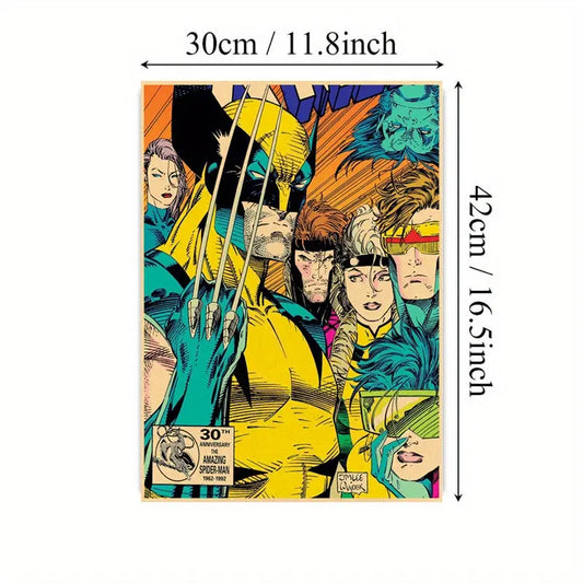 Marvel Comics X-Men Kraft Paper Poster - UME 1pc Vintage Art Prints, Wolverine & Team Comic Cover Wall Decor, Frameless Painting for Bedroom, Office, Cafe - Licensed Marvel Collectible Merchandise Good Vibrations