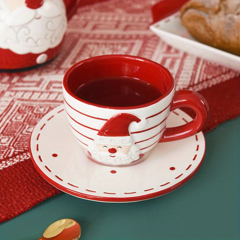 Santa Claus Ceramic Tea Set with Teapot and Cup, European Style Christmas Coffee Cup and Saucer Set, Creative Gift Relief Teapot Afternoon Tea Set, Christmas gift, Halloween gift Good Vibrations