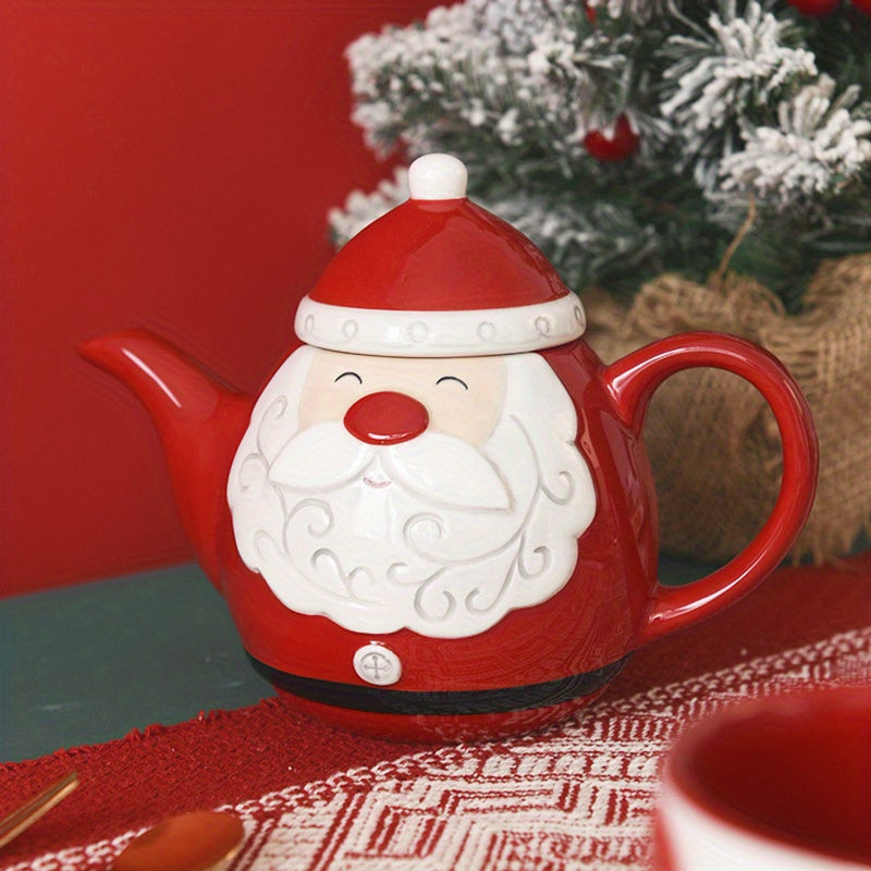 Santa Claus Ceramic Tea Set with Teapot and Cup, European Style Christmas Coffee Cup and Saucer Set, Creative Gift Relief Teapot Afternoon Tea Set, Christmas gift, Halloween gift Good Vibrations