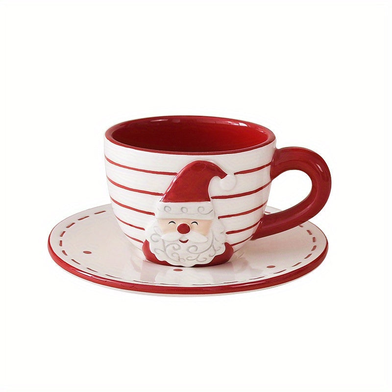 Santa Claus Ceramic Tea Set with Teapot and Cup, European Style Christmas Coffee Cup and Saucer Set, Creative Gift Relief Teapot Afternoon Tea Set, Christmas gift, Halloween gift Good Vibrations