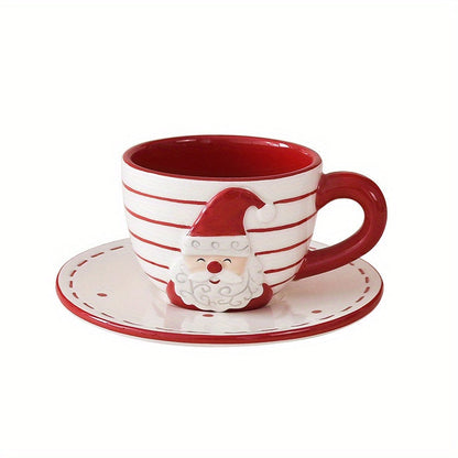 Santa Claus Ceramic Tea Set with Teapot and Cup, European Style Christmas Coffee Cup and Saucer Set, Creative Gift Relief Teapot Afternoon Tea Set, Christmas gift, Halloween gift Good Vibrations
