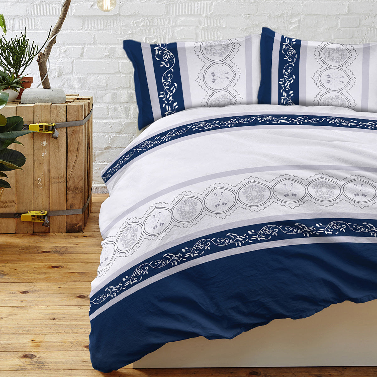 Navy Blue Duvet Cover Set Leaves Bedding Set with 2 Pillowcase 3 Piece Luxury Comforter Cover Good Vibrations