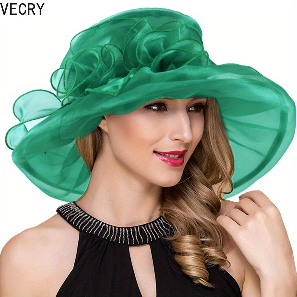 VECRY Women Kentucky Derby Church Dress Hat Bridal Tea Party Wedding Organza Hat Wide Brim Good Vibrations