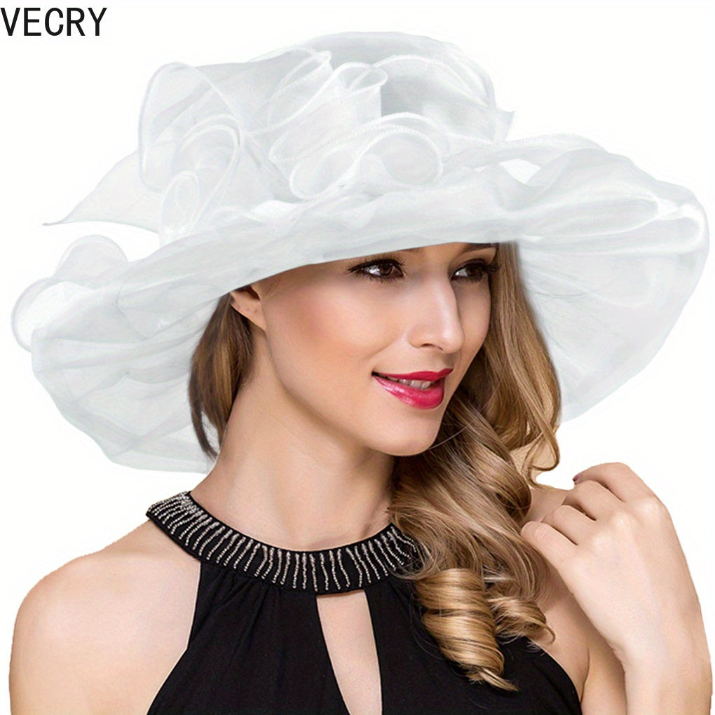 VECRY Women Kentucky Derby Church Dress Hat Bridal Tea Party Wedding Organza Hat Wide Brim Good Vibrations