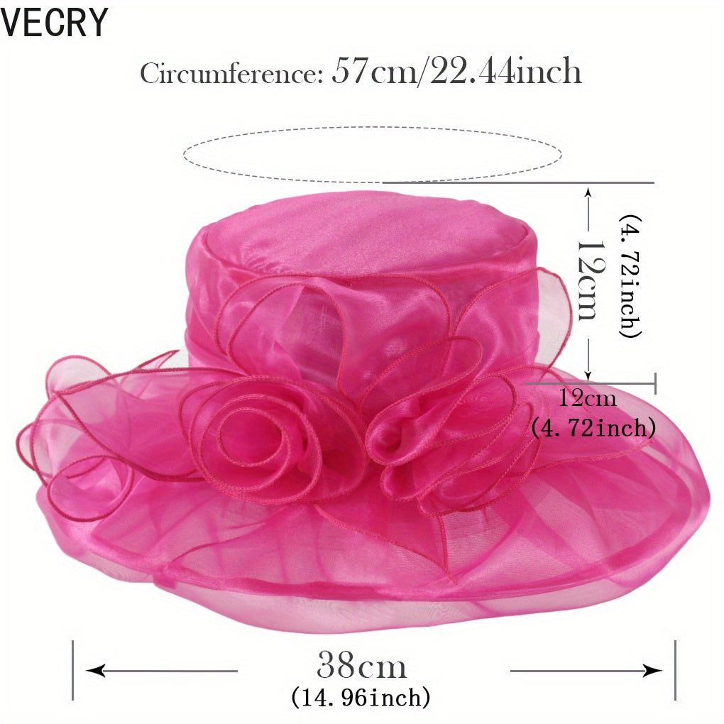 VECRY Women Kentucky Derby Church Dress Hat Bridal Tea Party Wedding Organza Hat Wide Brim Good Vibrations