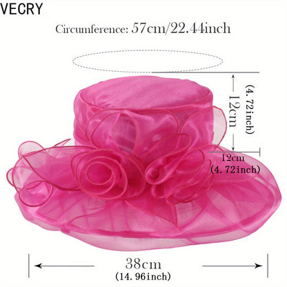 VECRY Women Kentucky Derby Church Dress Hat Bridal Tea Party Wedding Organza Hat Wide Brim Good Vibrations