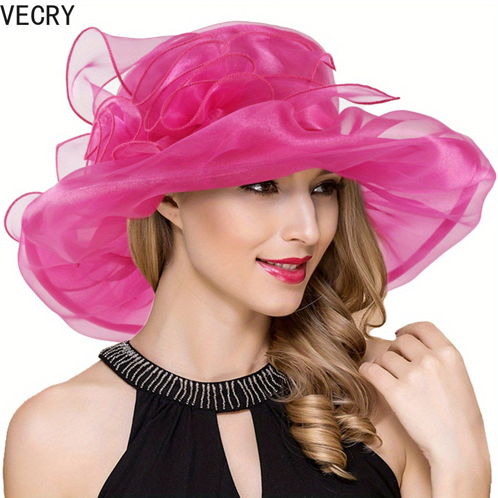 VECRY Women Kentucky Derby Church Dress Hat Bridal Tea Party Wedding Organza Hat Wide Brim Good Vibrations