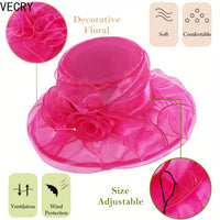 VECRY Women Kentucky Derby Church Dress Hat Bridal Tea Party Wedding Organza Hat Wide Brim Good Vibrations