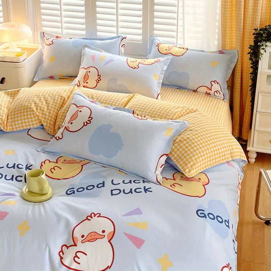 Good Luck Duck Duvet Cover Cute Farmhouse Livestock White Yellow Duck Bedding Sets 3 Piece Cartoon Comforter Cover Good Vibrations